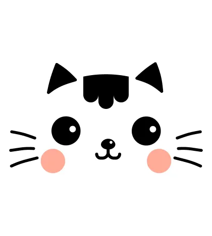 A black and white cartoon cat face, as shown in the Tiny Paws app