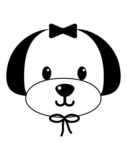 A black and white cartoon dog face, as shown in the Tiny Paws app