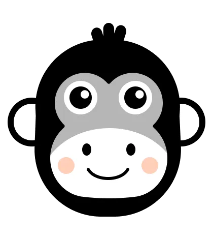 A black and white cartoon monkey face, as shown in the Tiny Paws app