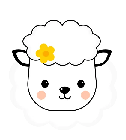 A black and white cartoon sheep face, as shown in the Tiny Paws app