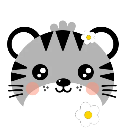 A black and white cartoon tiger face, as shown in the Tiny Paws app
