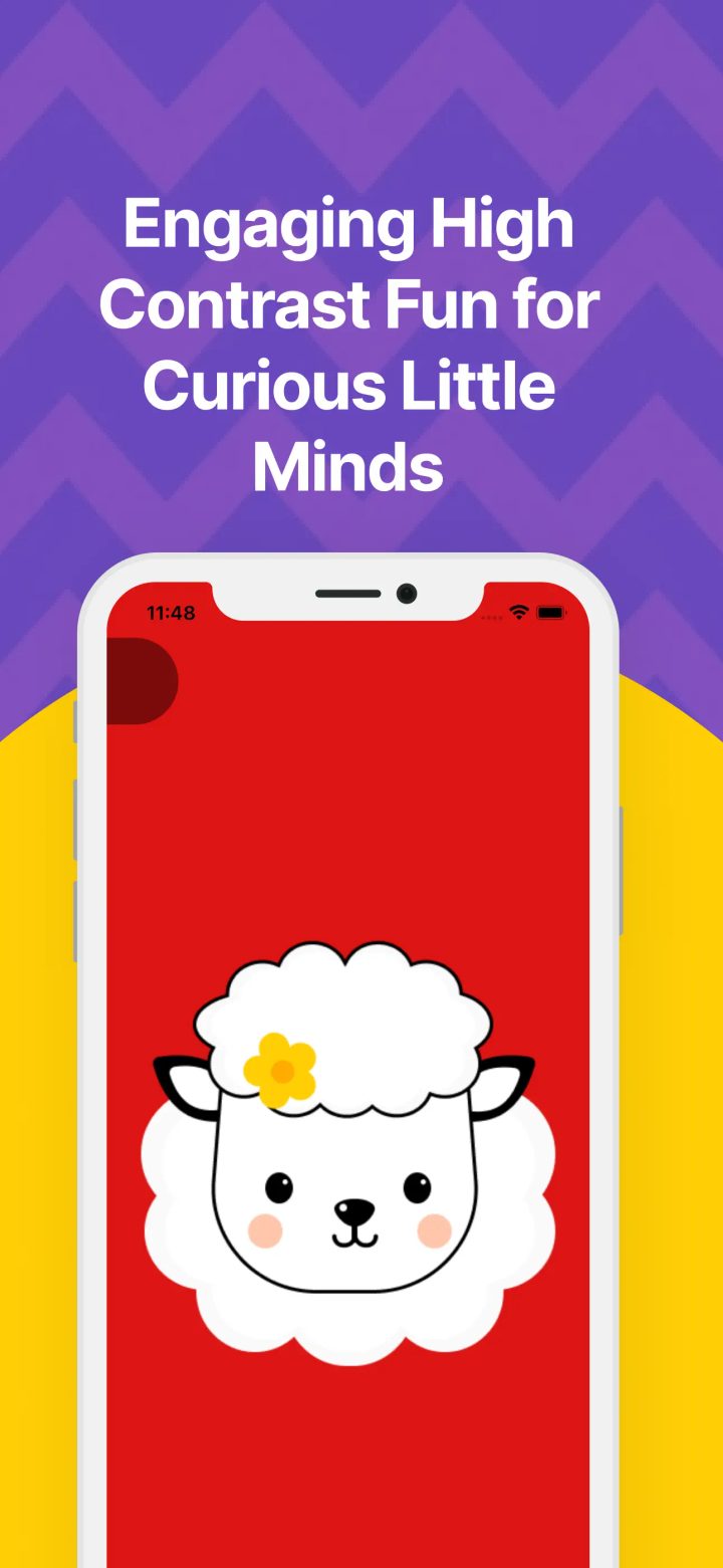 Tiny Paws store image showing a black and white sheep on a red background